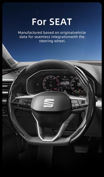 Suitable for Seat Carbon Fiber Texture Steering Wheel Cover with Segmented Quick-Release Design, Durable, for Models Such as Ibiza, Arona, Leon, Leon Sportstourer, Ateca, Etc., in Black, Blue, Red, Silver, and White by PDG ibma