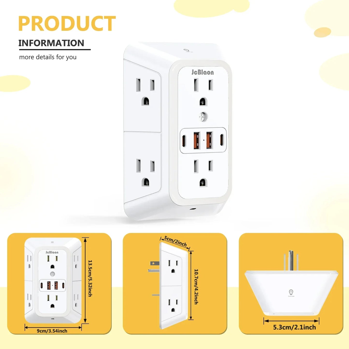 US AC Plug with Induced Light Wall Mounted Power Strip Multi-sockets Network Filter with USB Charging Network Filter Adapter