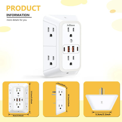US AC Plug with Induced Light Wall Mounted Power Strip Multi-sockets Network Filter with USB Charging Network Filter Adapter