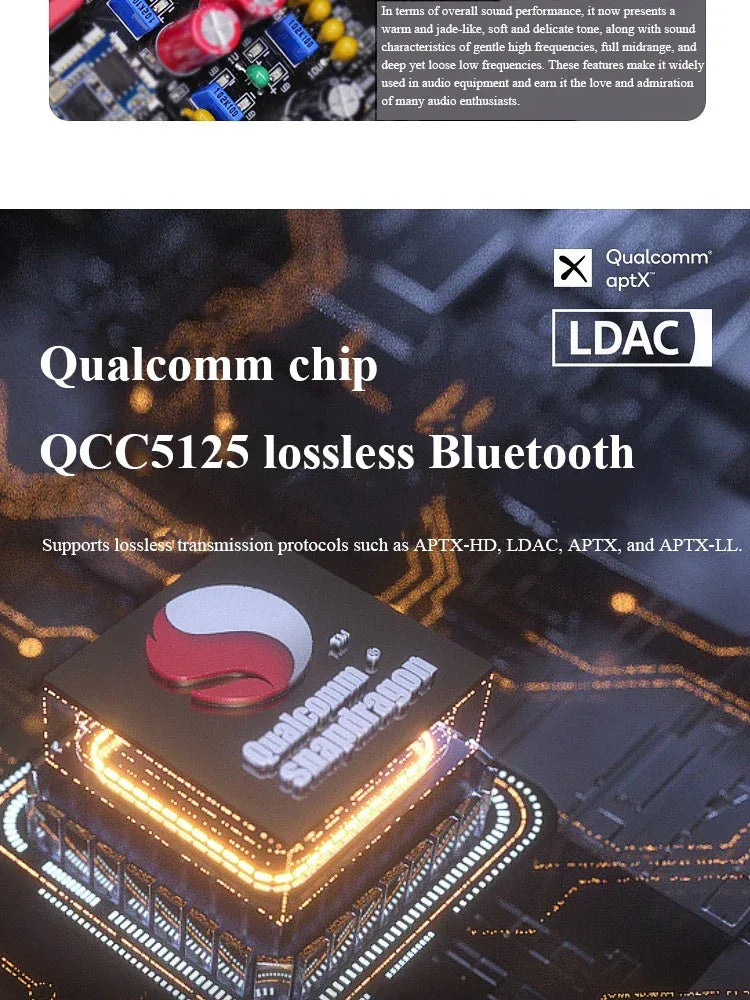 HiFi Lossless Bluetooth Decoder Audio Receiver QCC5125 Dual 9038Q2M DAC 24BIT 96KHz Lossless Decoding External USB Sound Card
