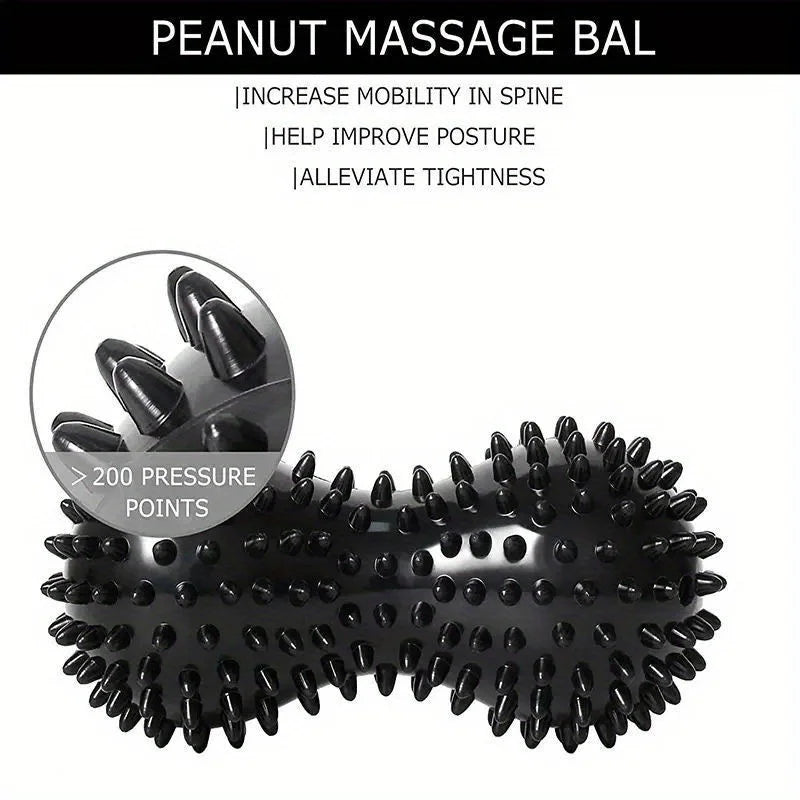 Peanut-shaped yoga massage ball for deep tissue massage. It relaxes muscles in the shoulders, neck and back and relieves neck tension. It is an essential fitness accessory for yoga.