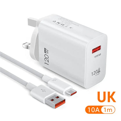 USB GaN 120W Charger Quick Charge 3.0 EU/US Plug Phone Charger Adapter Type C Wire For iPhone Samsung Xiaomi Huawei Fast Charger
