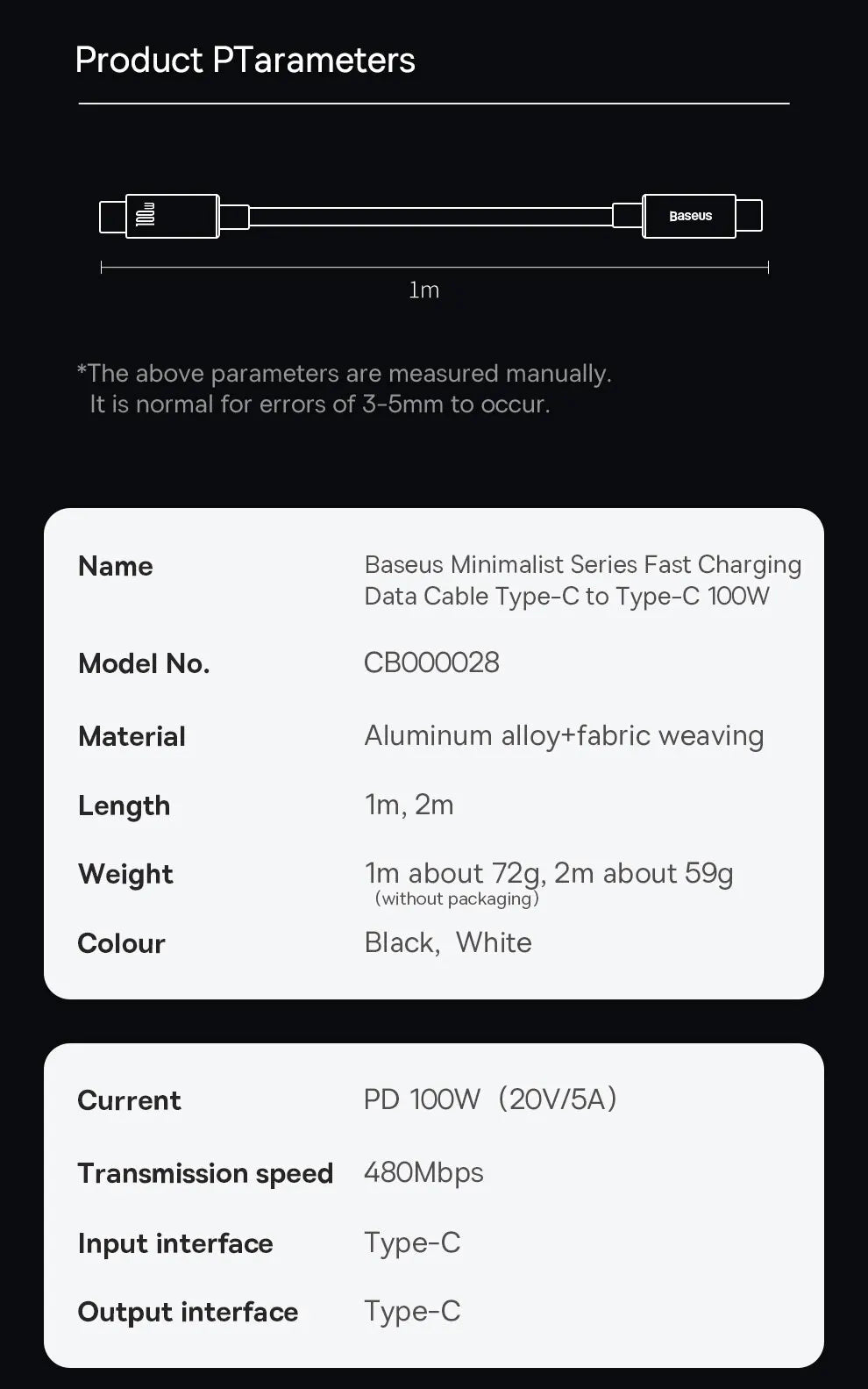 Baseus 100W USB C To Type C Cable For iPhone  16 15 Plus Pro Max PD Fast Charging Charger Cable For Macbook Xiaomi Samsung