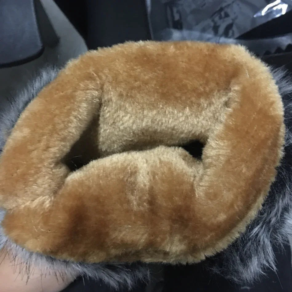 Women Shoes Winter Women Boots Casual Warm Fur Mid-calf Boots Slip on Round Toe Wedges Snow Boots Plus Size 35-42