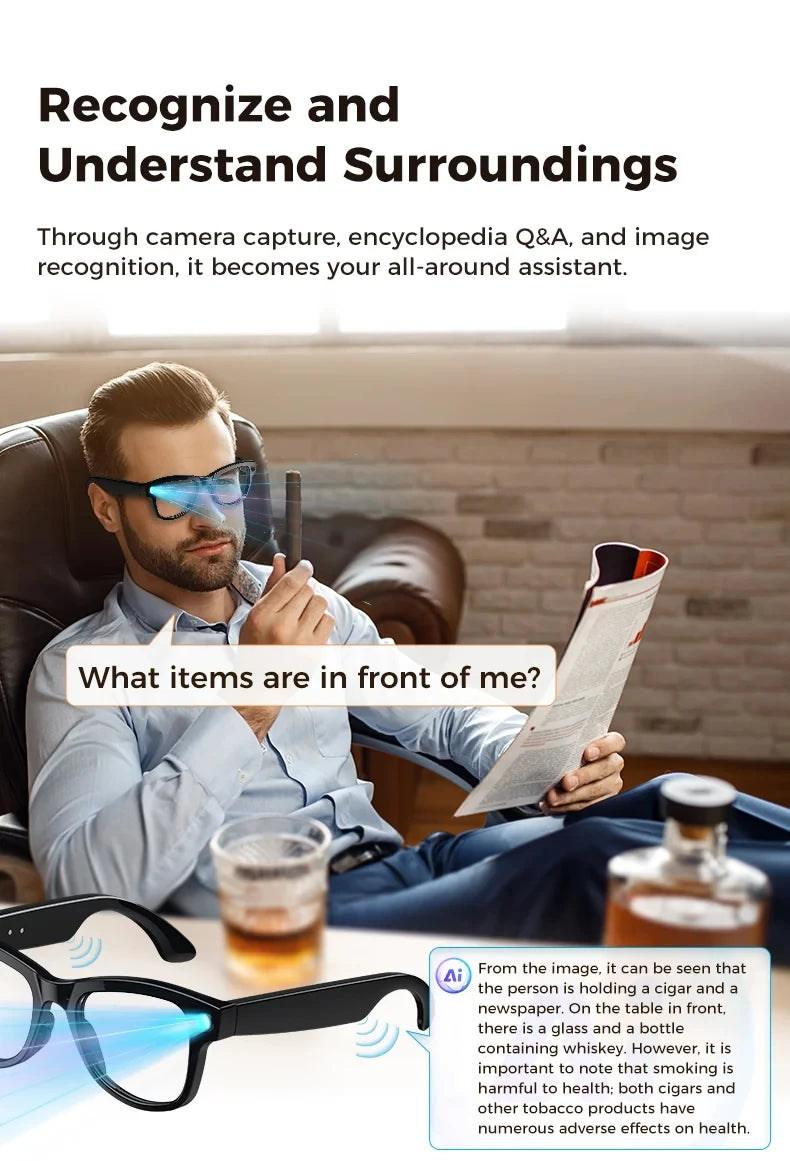2026 New 8MP Camera Smart AI Glasses 3600mAh Charging Case Power Bank 1080P HD Camera ChatGPT 32GB Translation Video Sunglasses