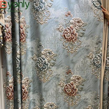 High-end AtmosphereCurations for Living Room American French Large Relief Jacquard Finished European Bedroom Blackout Curtain