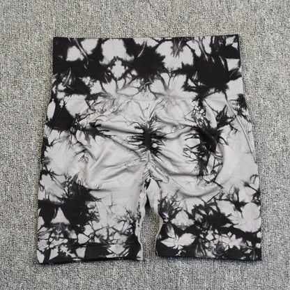 New Tie Dye Yoga Shorts Women Fitness Leggings Seamless Knitted Outdoor Running Sports Tights High Waist Butt Lift Elastic Pants