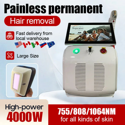 4000w High Power Diode Laser Hair Removal Cold Permanent Epilator Hair Removal Device Diode Laser Remove Hair Machine