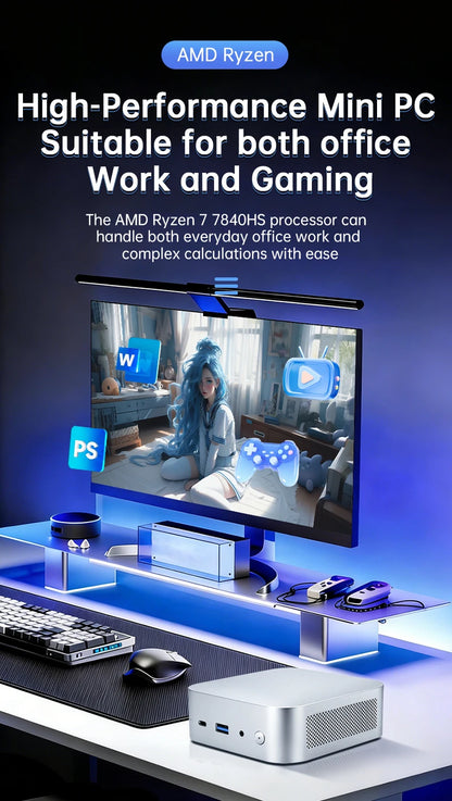 Portable Gaming Mini PC AMD Ryzen 7 7840HS Ryzen 5 6600U 16GB LPDDR5 6400MHz USB4 Dual M.2 NVMe NUC Desktop Computer Windows 11