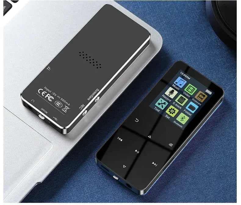 2.0 Inch Metal Touch MP3 MP4 Music Player Bluetooth 5.0 Supports Card, with FM Alarm Clock Pedometer e-Book Built-in Speaker