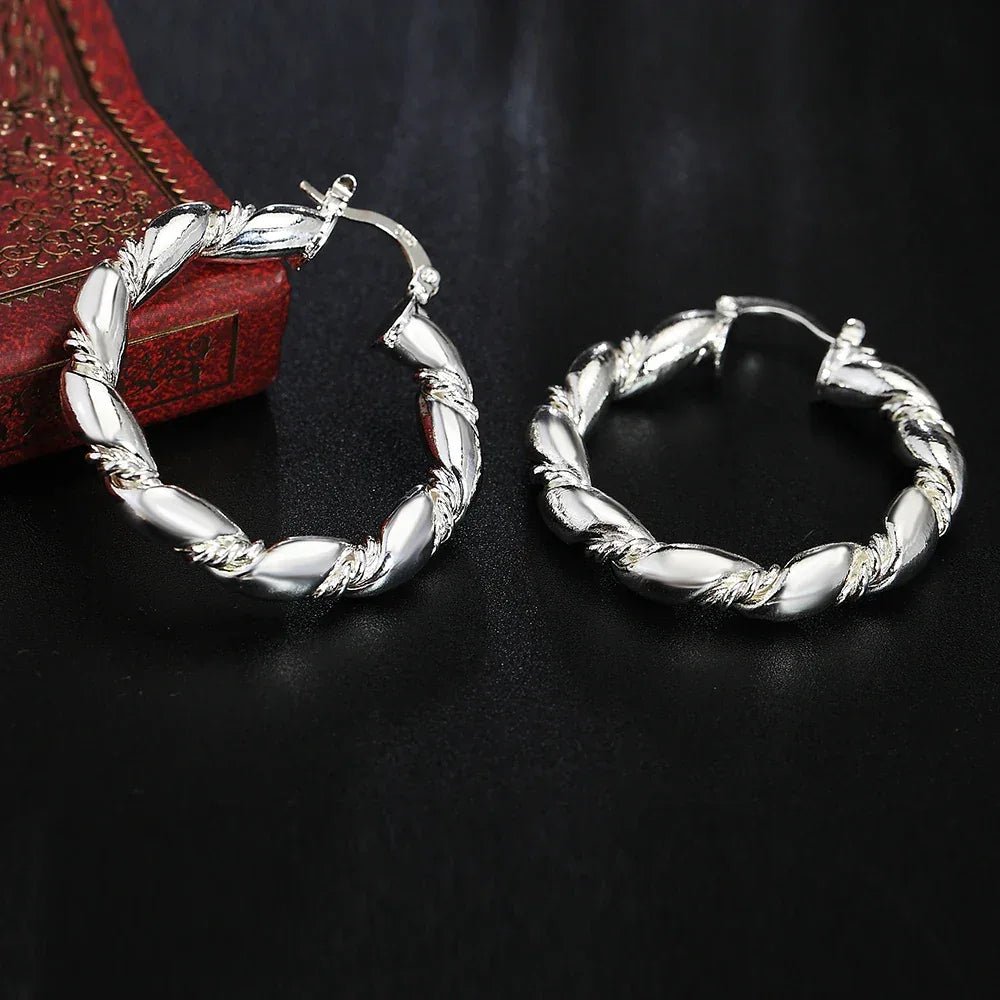 925 Sterling Silver Retro weave circle earrings for women Luxury Fashion Party Wedding Accessories Jewelry Christmas Gifts