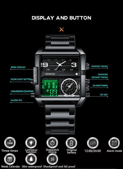 BINBOND Luxury quartz watches for men luminous waterproof multi-functional men's watch sport fashion casual reloj wristwatch TOP