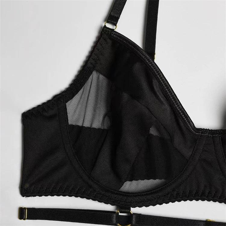 Comeondear Women Suspender Elastic Strap Intimate Underwear Black Plus Size Lingerie Belt Briefs Sexual Mesh Garter Bra Panties
