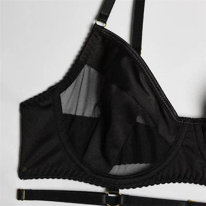 Comeondear Women Suspender Elastic Strap Intimate Underwear Black Plus Size Lingerie Belt Briefs Sexual Mesh Garter Bra Panties