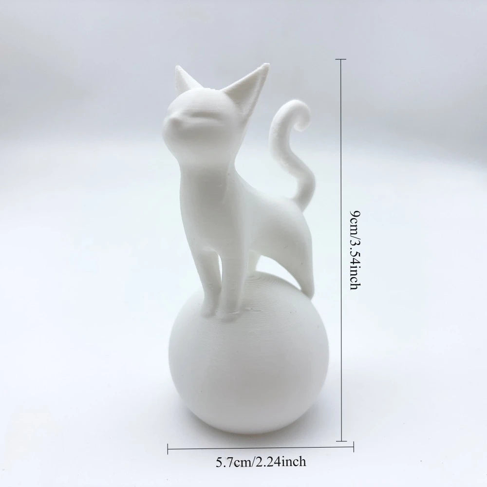 Cat Sculpture on The Ball -3D Artistic Sitting Cat Statue, Minimally Black Decoration, Cat Spherical Base Decorative Ornament