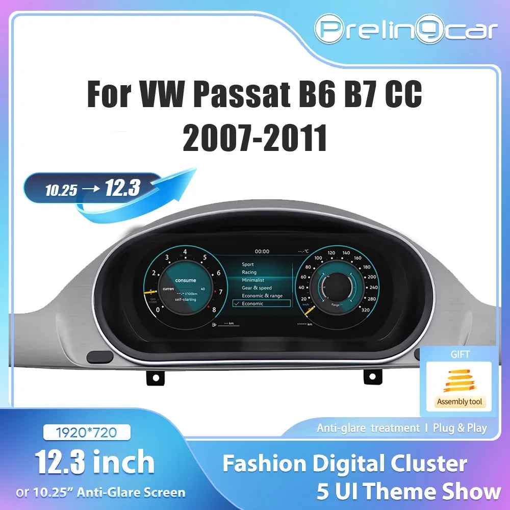 12.3'' LCD Digital Instrument Cluster for Volkswagen Maiden B6 B7 CC 2007 8 9 10 11 Years Ntg4.5 Car Radio Dashboard Cockpit