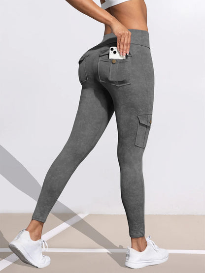 1/3 PCS Washed Print Work Pocket Women Leggings Elastic Butt Lifting Fitness Tights 2025 New Athletic Pants Fashion Streetwear