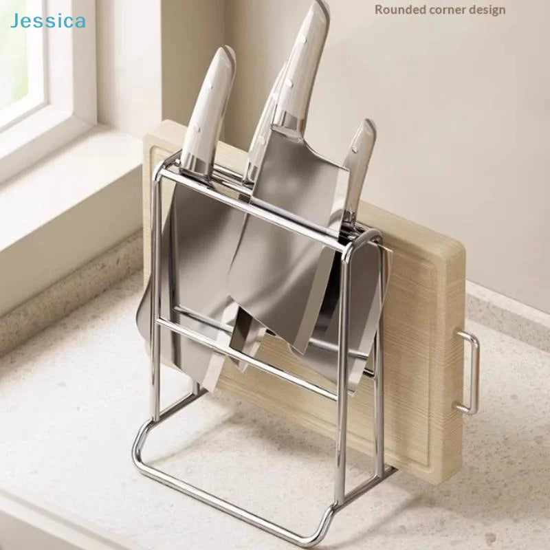♥Stainless Steel Kitchen Organizer Stand - Knife & Cutting Board Holder, Rounded Corner Countertop Storage Rack