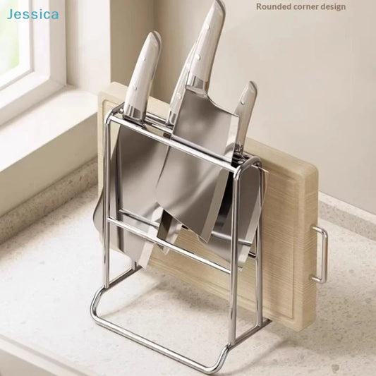 ♥Stainless Steel Kitchen Organizer Stand - Knife & Cutting Board Holder, Rounded Corner Countertop Storage Rack by PDG ibma