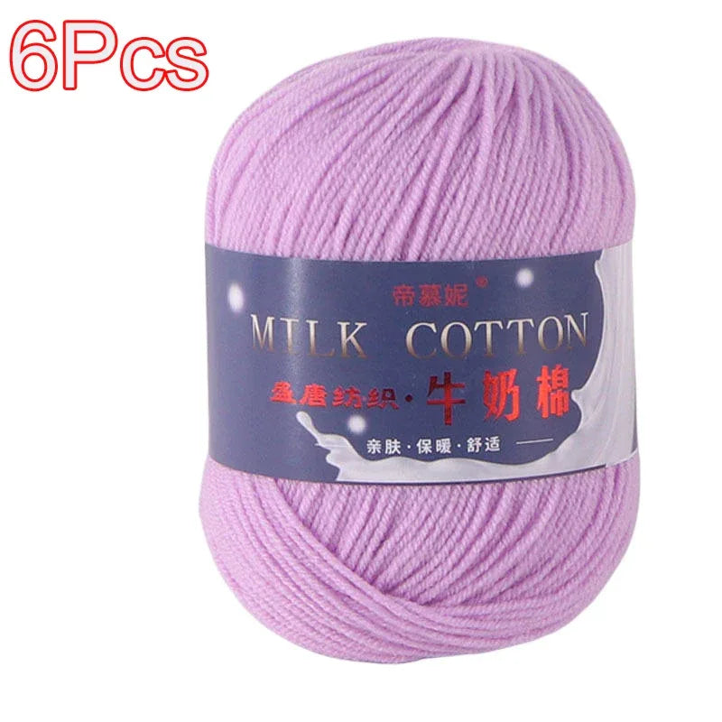 6Pcs Dyed Milk Sweet Soft Cotton Crochet Wool Yarn Thick Yarn Fiber Hand Knitting Wool Crochet Yarn Threads for DIY Sweater