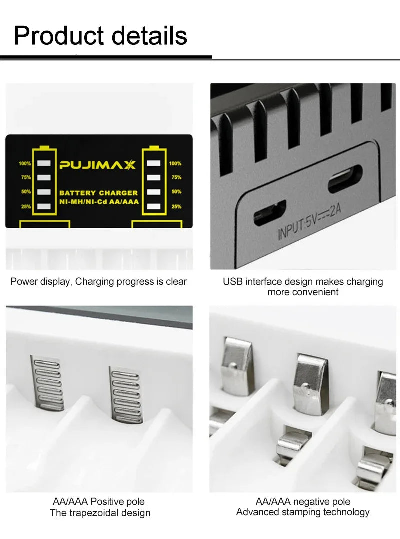 4 Slots Battery Charger Intelligent Fast USB Charger for AAA/AA Rechargeable Ni-MH/Ni-Cd Batteries with LED Indicator Charger