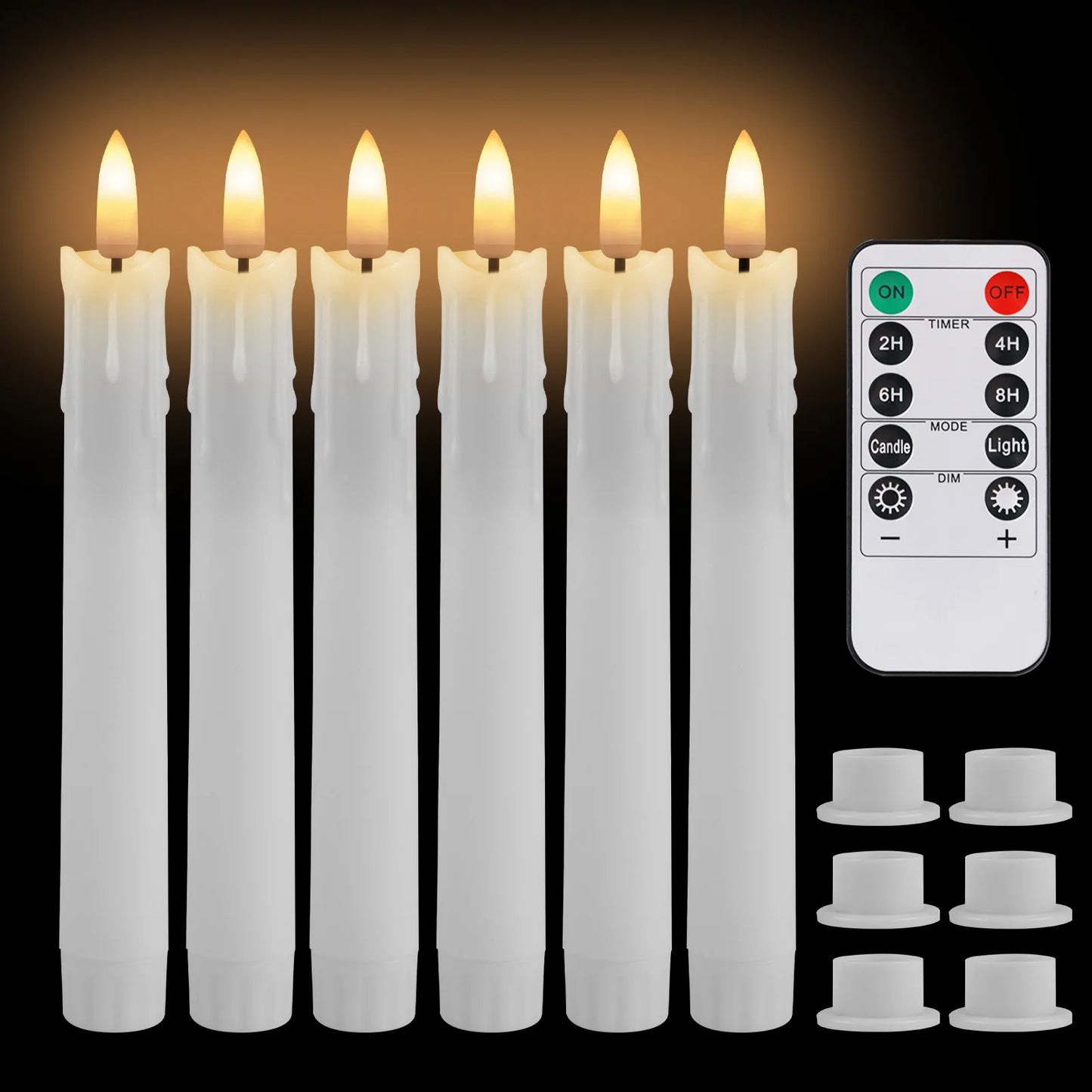 Lot de 6 ou 12 bougies coniques ivoire sans flamme à LED, effet scintillant, avec télécommande, mèche 3D, fonctionne sur piles, décoration de Noël, fenêtre ou mariage