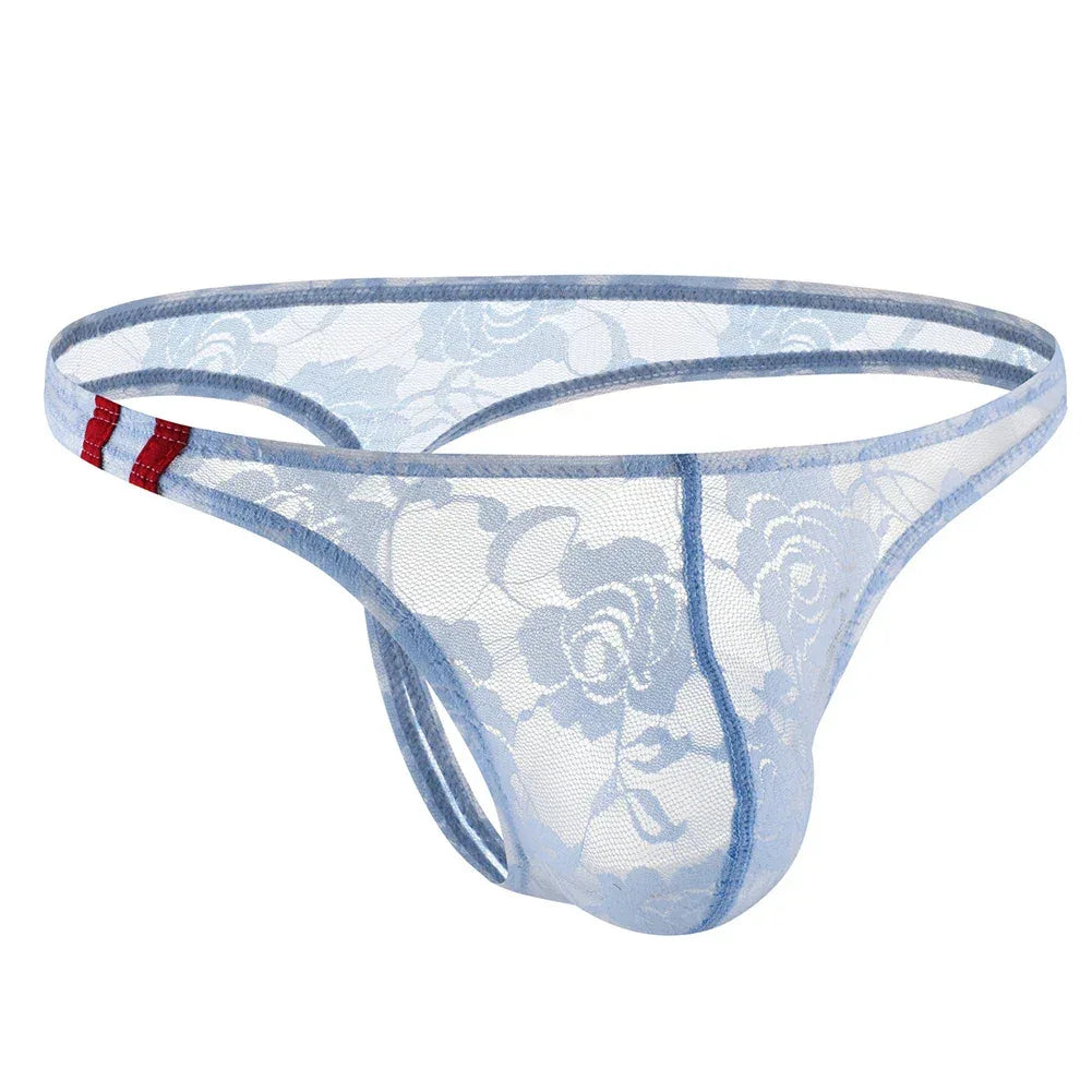 Men's Underwear Lace Transparent Jockstrap Low-Rise Sexy Breathable Elastic Soft Mesh U Convex Briefs Quick Drying Underpants