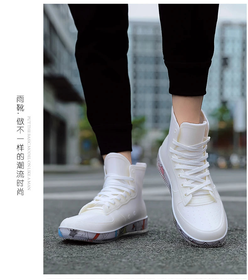 Men Rain Boots Fashion Trendy Nude Boots Anti-skid Work Chef Shoes Durable Waterproof Rubber Fishing Shoes Male Sneakers 2023New