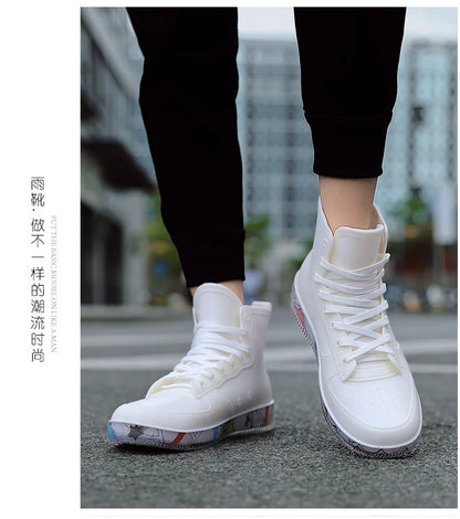 Men Rain Boots Fashion Trendy Nude Boots Anti-skid Work Chef Shoes Durable Waterproof Rubber Fishing Shoes Male Sneakers 2023New