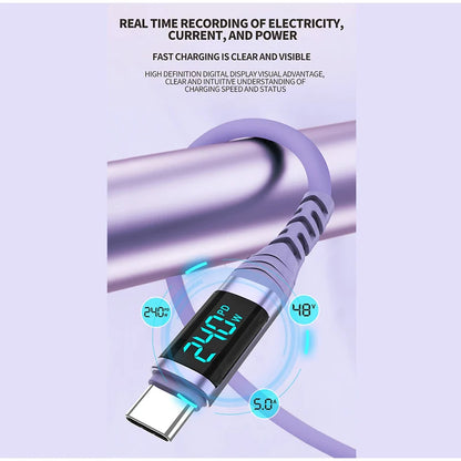240W USB C Cable with Digital Display PD3.1 Fast Charging Cord for iPhone 17/1615 Pro Max Huawei Xiaomi iPad Laptop