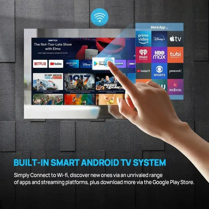 Go Haocrown 19 Inch Touchscreen Mirror TV Bathroom, IP66 Waterproof Android Television Built-In Wi-Fi ATSC Tuner -- US