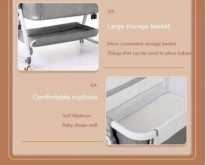 Baby Crib, Portable Splicing, Cradle Bed, Foldable Height Adjustable Splicing, and Movable Bedside Swing, Cradle Bed