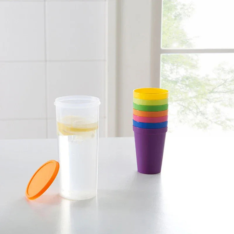 7pcs Rainbow Plastic Cups Set Reusable Water Mug Picnic Travel Trendy Funny Portable Rainbow Suit Cup Party Kids Drink Cup