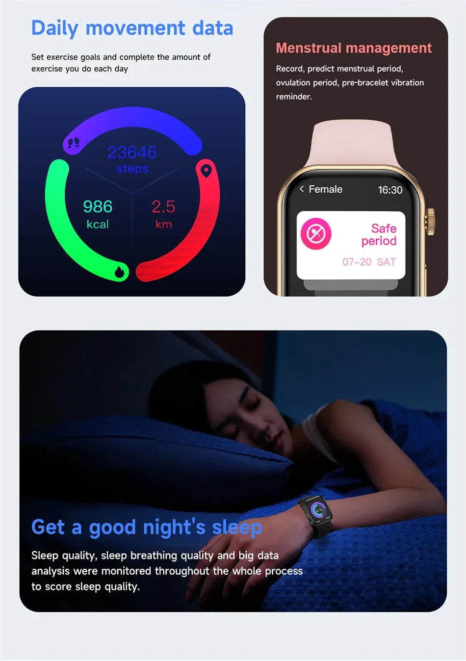 LIGE New Heart Rate Health Smartwatch Men Women 2.01" Bluetooth Call Music Smart Watches Ladies Sports Fitnesss Smart Watch Gift