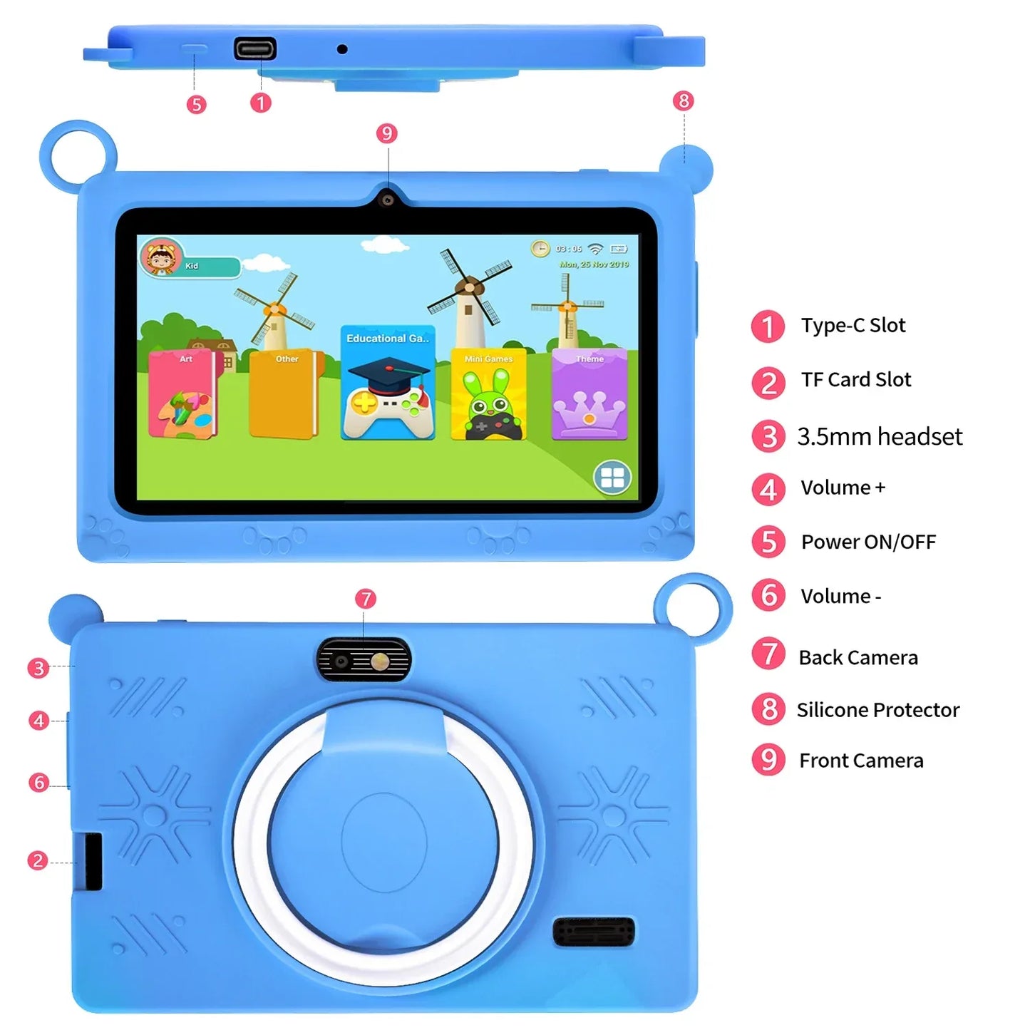 New 5G WIFI Children's Learning 7.0-inch Tablet 4GB RAM 64GB ROM Quad Core Mini Tablet with Leather Case Supports Games 4000mAh