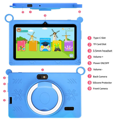 New 5G WIFI Children's Learning 7.0-inch Tablet 4GB RAM 64GB ROM Quad Core Mini Tablet with Leather Case Supports Games 4000mAh