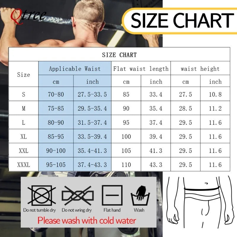 Qtree Men Waist Trainer Weight Loss Belt Slimming Body Shaper Workout Fat Burning Corset Sauna Sweat Wrap Fitness Trimmer Strap