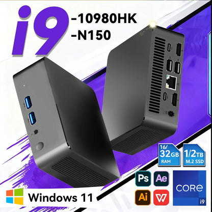2026 Windows11 Pro Mini PC Protable Gaming i9 10980HK N150 16/32GB RAM WIFI6 BT5.2 4K 1/2TB SSD 1000Mbps Mini Gamer Computer PC