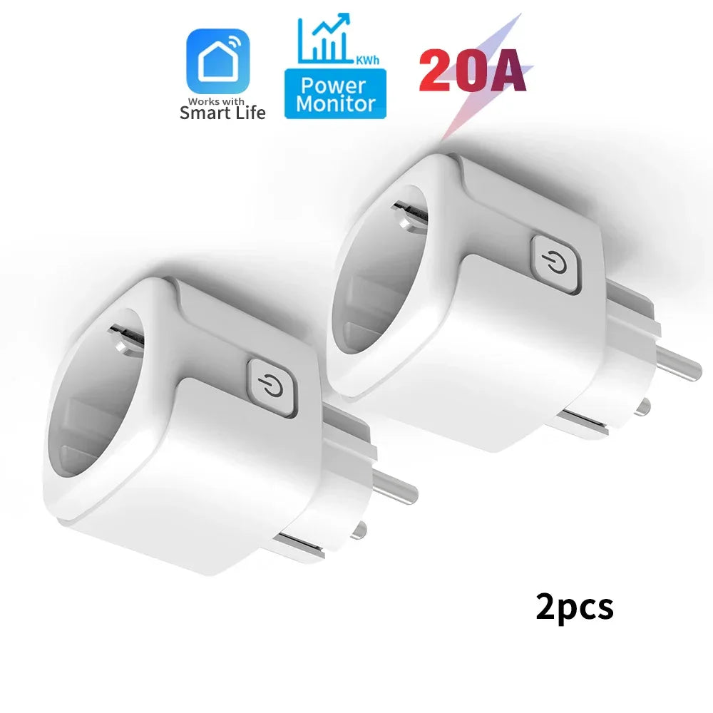 20A Tuya WiFi Smart Socket with Energy Monitor EU Plug Timer Schedule Works with Smart Life App Alexa Google voice control