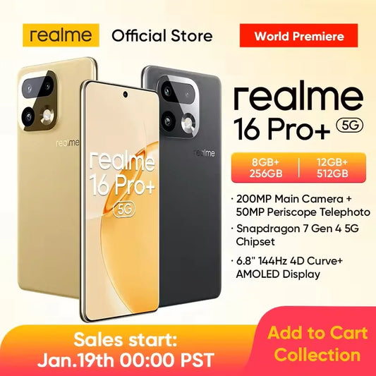 realme 16 Pro Plus Smartphone NFC Snapdragon 7 Gen 4 Chipset 200MP Camera 50MP Periscope Telephoto 7000mAh Battery 80W Charge