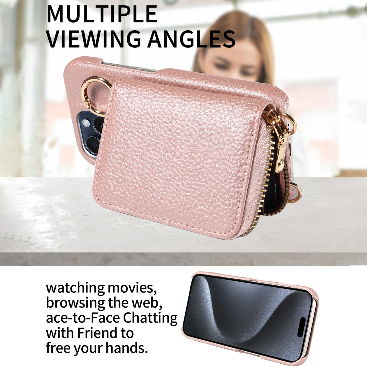 Newly Designed Deluxe Zipper Card Case for IPhone16promax 15 14 PU Leather Phone Case with Crossbody Lanyard Wallet Function