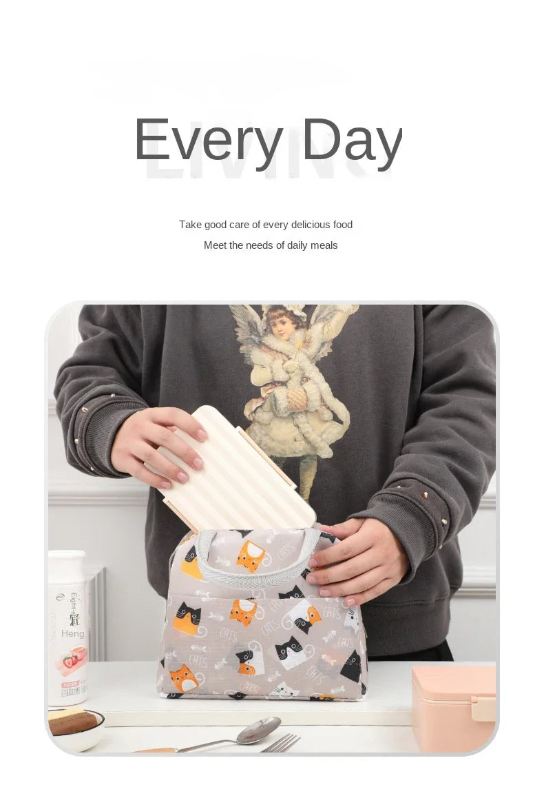 1PC Cartoon Lunch Bag Insulated Thermal Heat Lunch Box Bag Portable Cute Picnic Tote Children's School Bento Bags Large Capacity