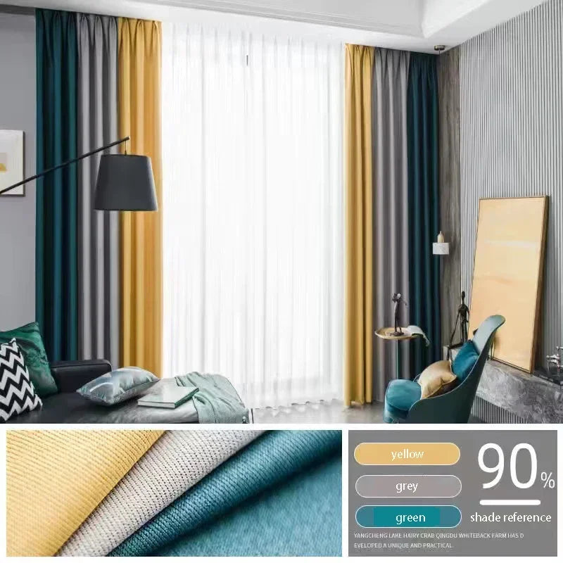 2025 New Spliced Two Color Bedroom Full Blackout Curtain Living Room Advanced Curtains Room Bay Window Light Luxury Drapes