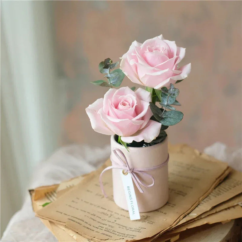 4Pcs Mini Flower Box Portable Round Rose Bouquet Bucket Boxes Wedding Party Table Decoration DIY Gift Packaging Valentine's Day