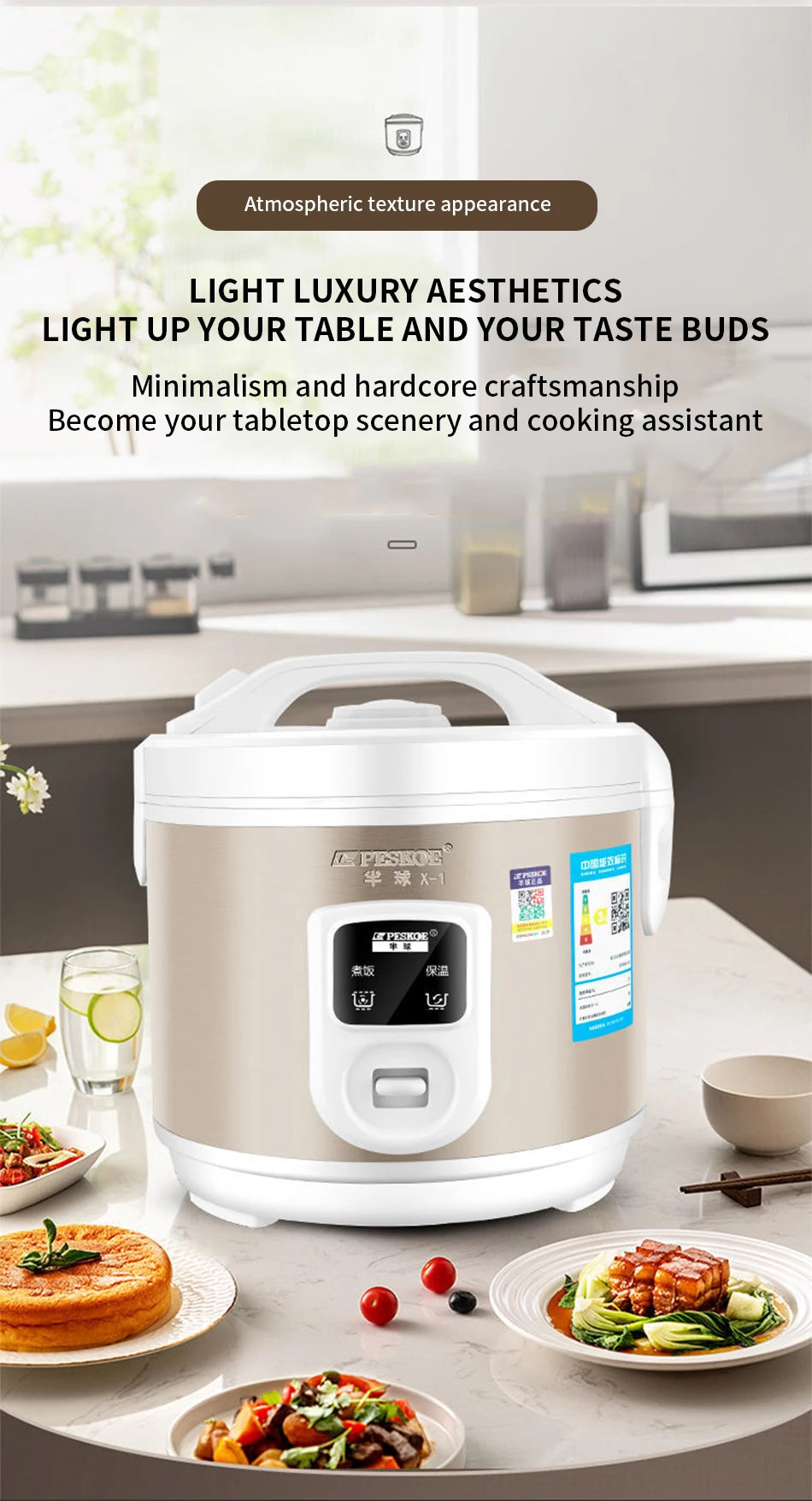 Peskoe Mini Rice Cooker Non-Stick Surface Old-Fashioned 1-2-3 Person Multi-Function Household Cooking Appliance 2L 3L 4L 5L