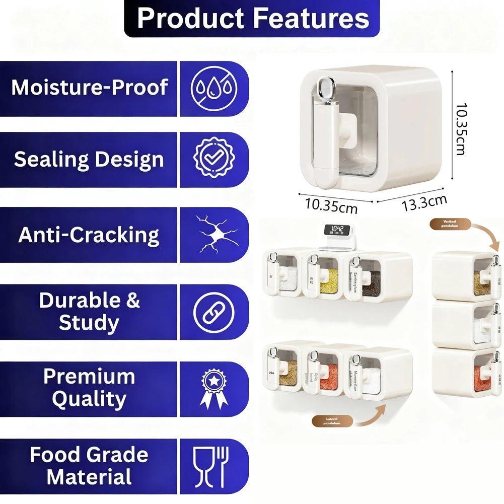 Non perforated seasoning box, seasoning storage container with spoon, spice jar, chili spice, kitchen organizer