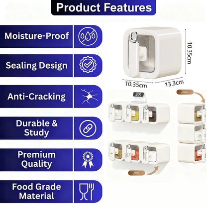 Non perforated seasoning box, seasoning storage container with spoon, spice jar, chili spice, kitchen organizer