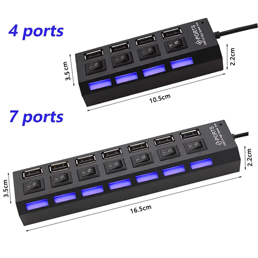 USB HUB 4/7 Port Multiple Expander With ON/OFF Switch Multi USB Splitter Hub 4ports 7ports Adapter Computer Accessories