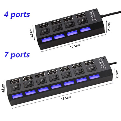 USB HUB 4/7 Port Multiple Expander With ON/OFF Switch Multi USB Splitter Hub 4ports 7ports Adapter Computer Accessories