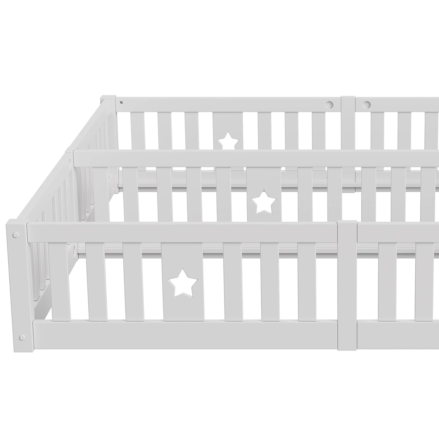 Rosahqnda Children's Bed Floor Bed 90x200cm with Railing Gate,Pine Wooden Bed for Families with 2 Children,Children's Twin Bed